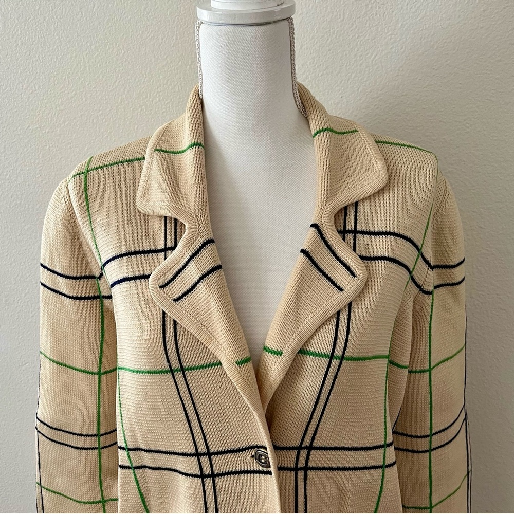 Cream Plaid Button-Front Knit Jacket - Picture 2 of 10